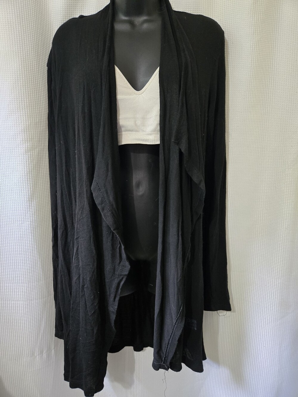 Ellen Tracy Black Open-Front Draped Cardigan